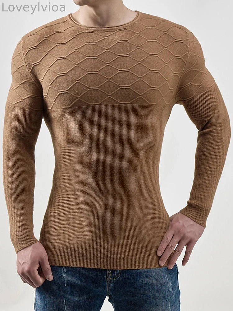 M's Muscle fit Sweater Grid Texture Pullover