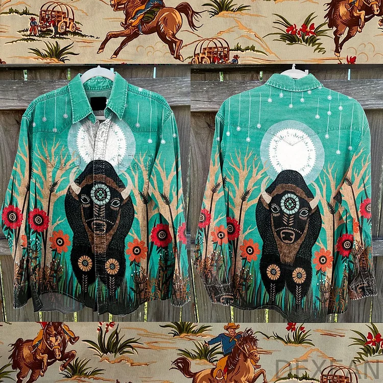 Vintage Western Cowboy Art Print Print Casual Shirt