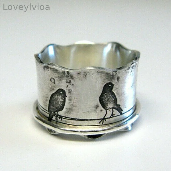 🔥  🔥Birds Wire Silver Ring🐦