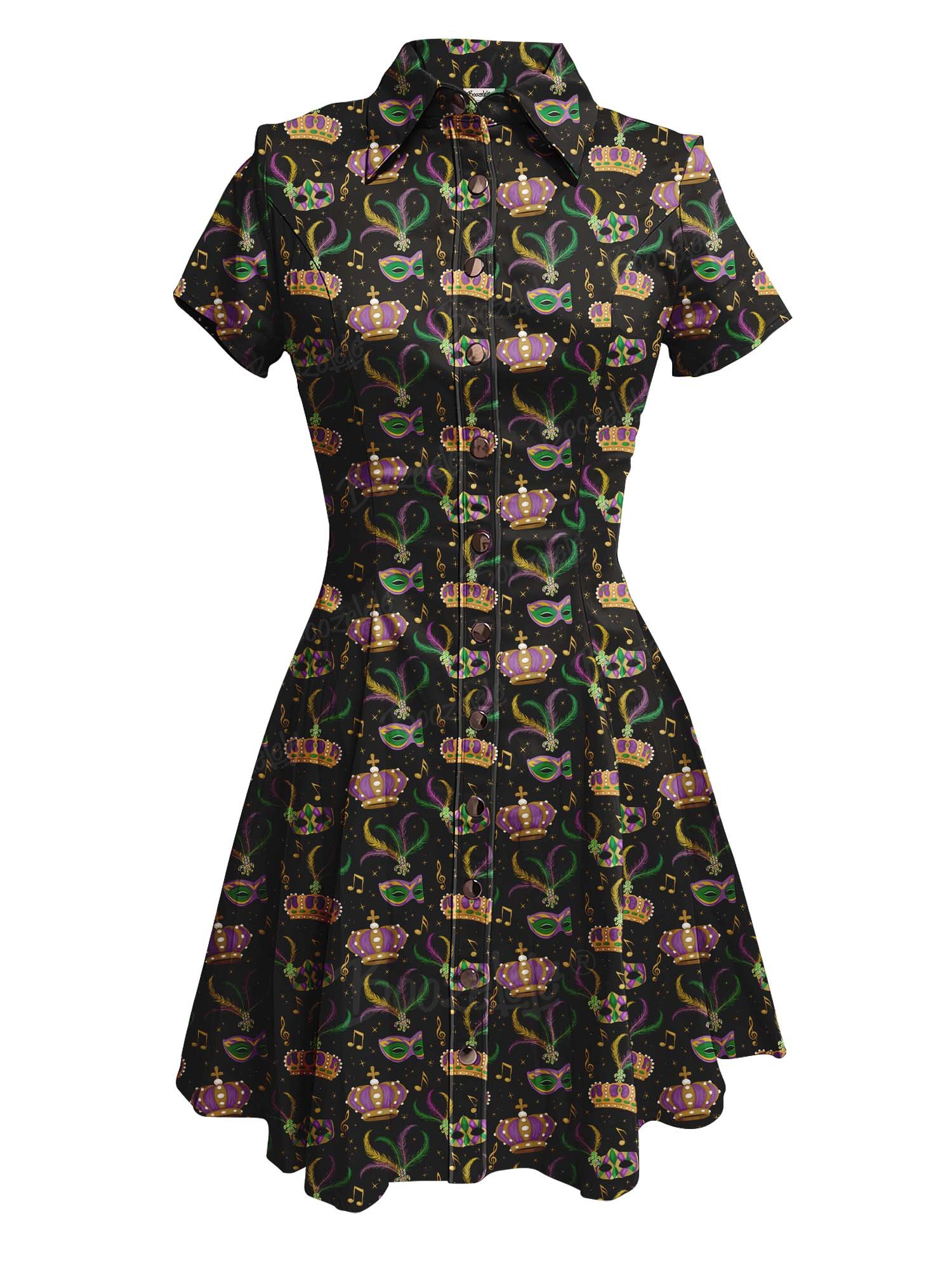 【Emily Sunday X Boozelele】Mardi Gras Crowns And Masks - 100% Cotton Dress