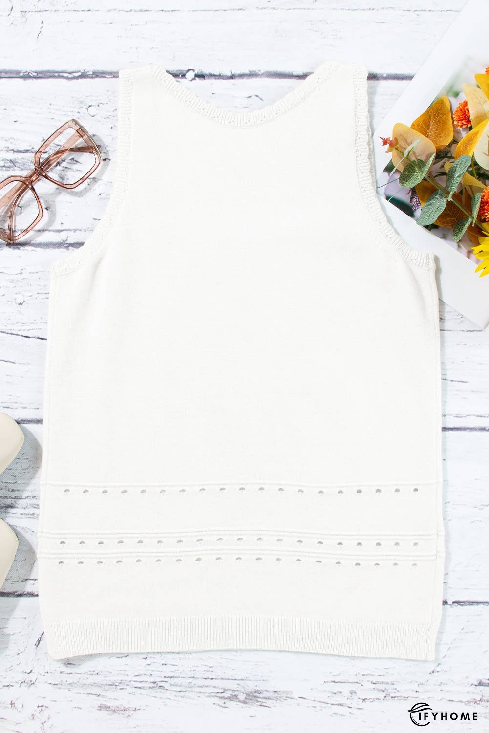 U Neck Eyelet Accent Sweater Vest | IFYHOME