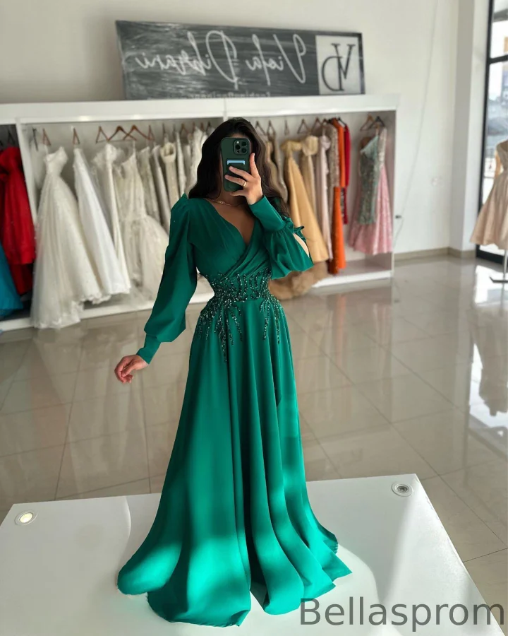 emerald green long sleeve evening dress High Couture NR2224 Long Sleeve Formal Evening Dress main image 1