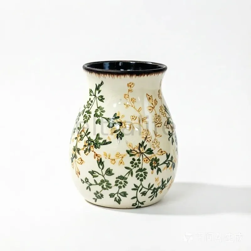 Classical Floral Ceramic Flower Vase, Handmade Artistic Decorative Clay Vase, Vintage Floral Pattern Ornament for Fresh, Dried & Artificial Flowers for Living Room Dining Table Home Decoration eltralife