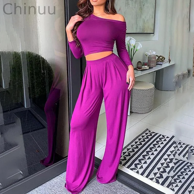 Ladies round neck single sleeve navel two-piece suit