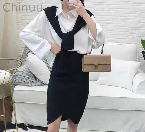 Casual Shirt Color Matching Fake Two-piece Set