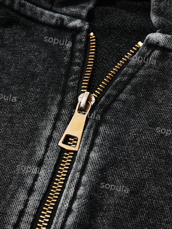 Sopula Vintage Warzone Peace Club Graphic Washed Zip-Up Hoodie