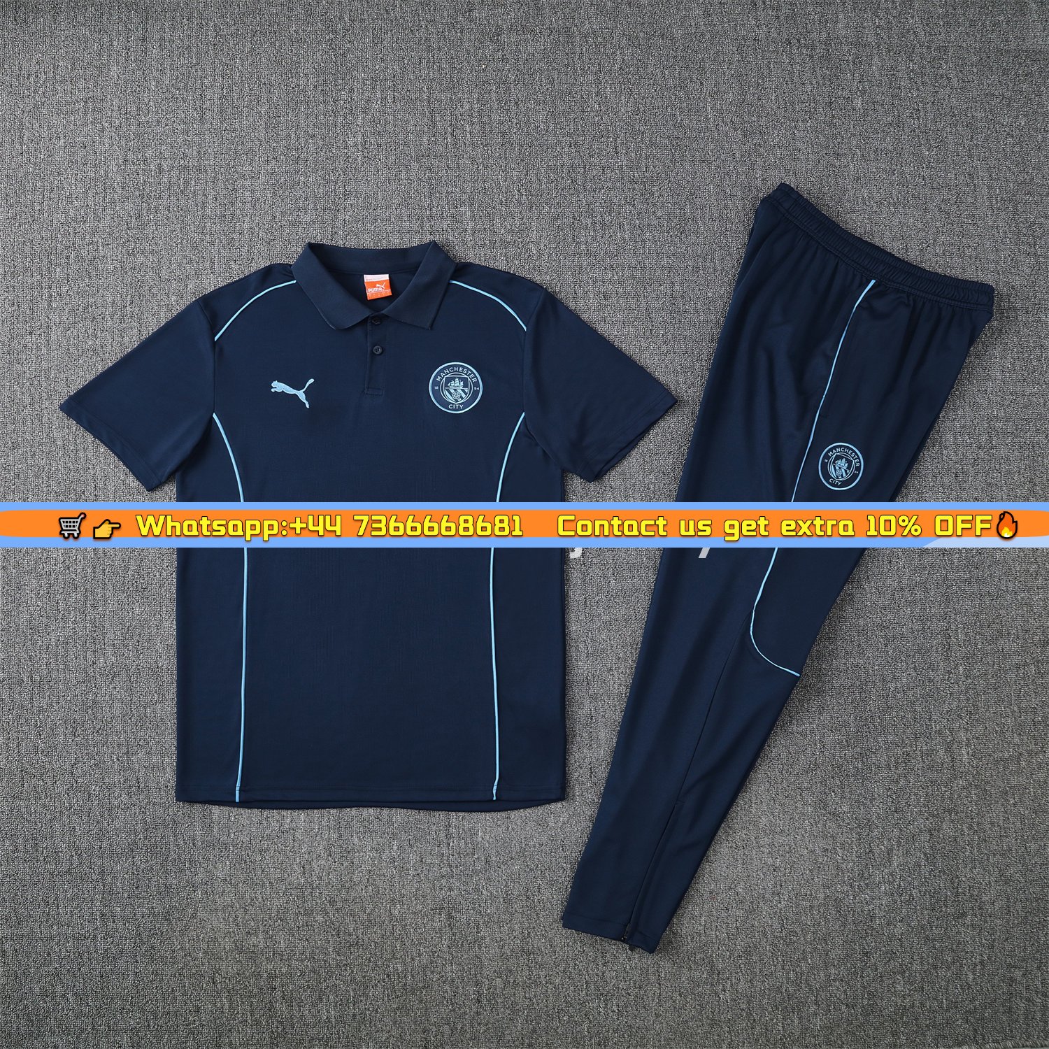 Manchester City 25-26 POLO Short-Sleeve Training Set - Deep Blue Top and Pants