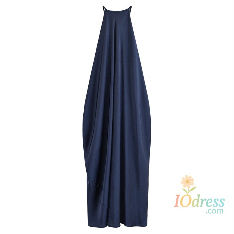 IO Dress Elegant Satin Halter Long Sling Dress Women Loose Sleeveless Backless Pleated Dresses 2025 Summer Lady Sexy Party Holiday Robes