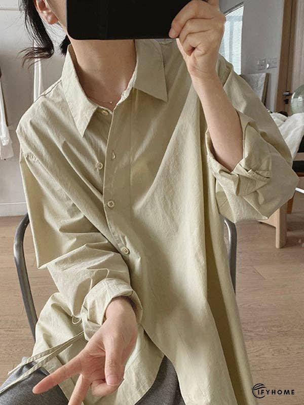Loose Long Sleeves Frenum Solid Color Lapel Blouses | IFYHOME