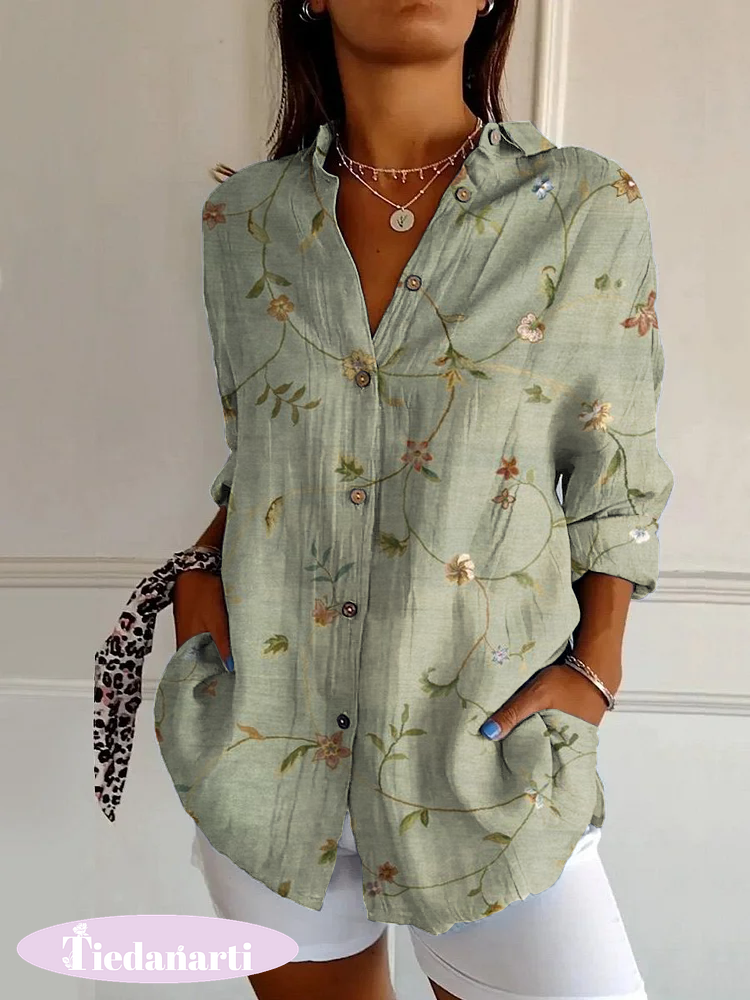 Vintage Floral Casual Long Sleeve Shirt