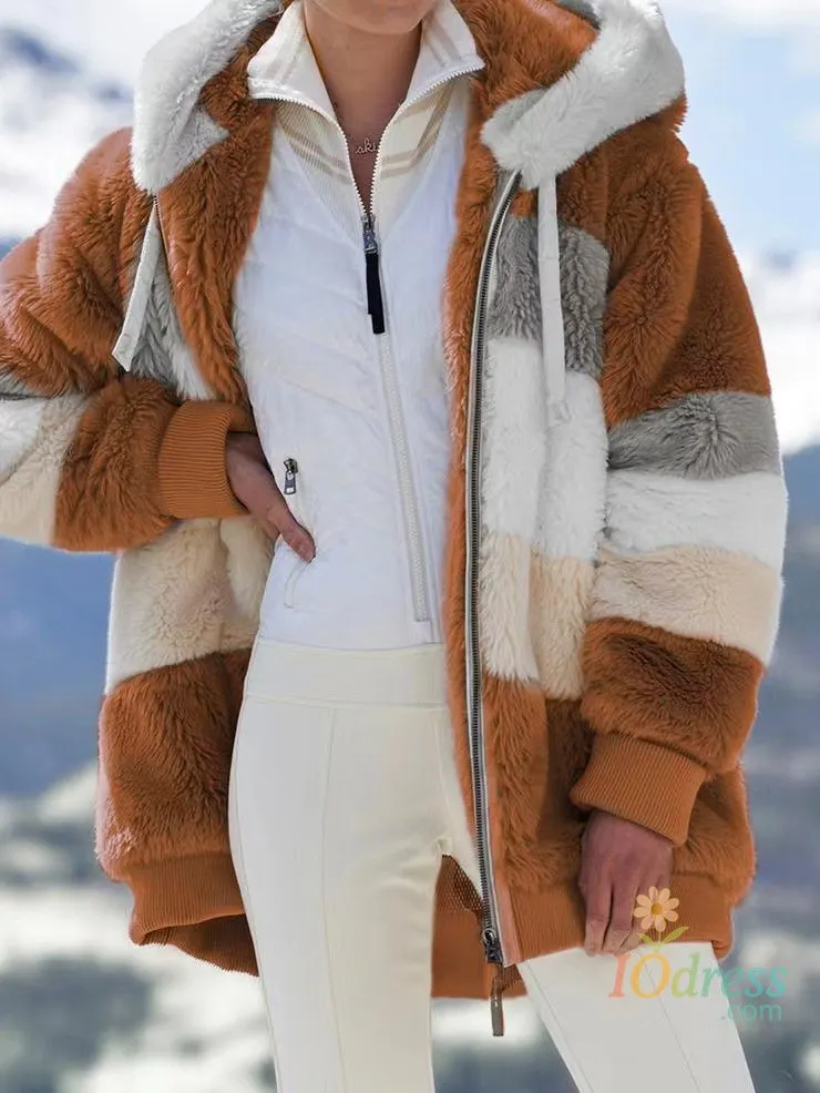 IO Dress  Oversized Jacket for Women 2024 New Autumn Winter Warm Plush Pocket Hooded Streetwear Loose Lady Outerwear Coat Roupas Feminina IO Dress