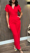 Paloma Red Twist Font Split Sleeve Jumpsuit