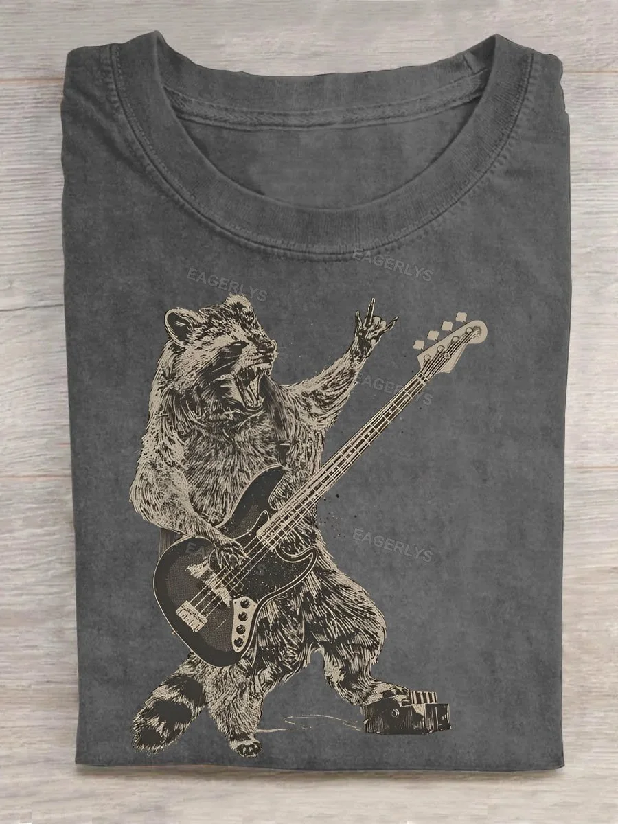 Eagerlys Bassist Rock star Raccoon T-shirt Eagerlys