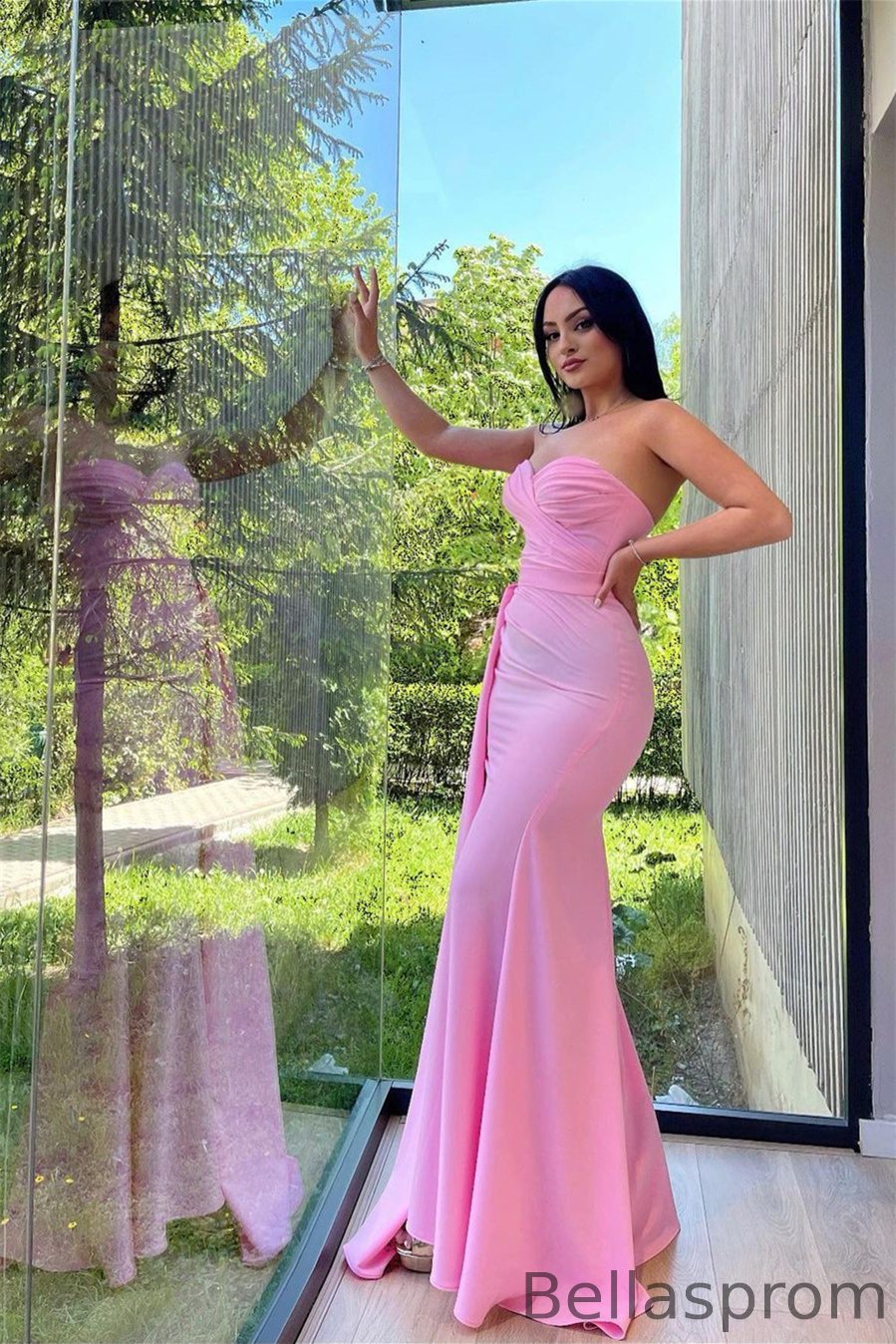 Bellasprom Pink Sweetheart Mermaid Prom Dress Long With Slit Ruffle Bellasprom