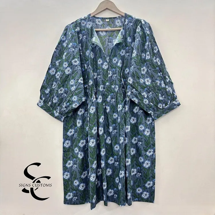 Floral Print Soft Cotton Woman Midi Dress &ndash; Summer Tunic for Women with String Closure