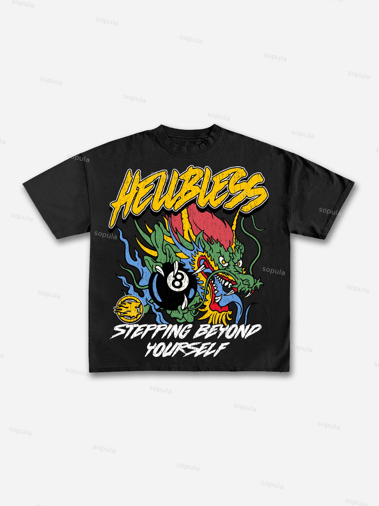 Black No. 8 Vintage Dragon Graphic Cotton T-shirt