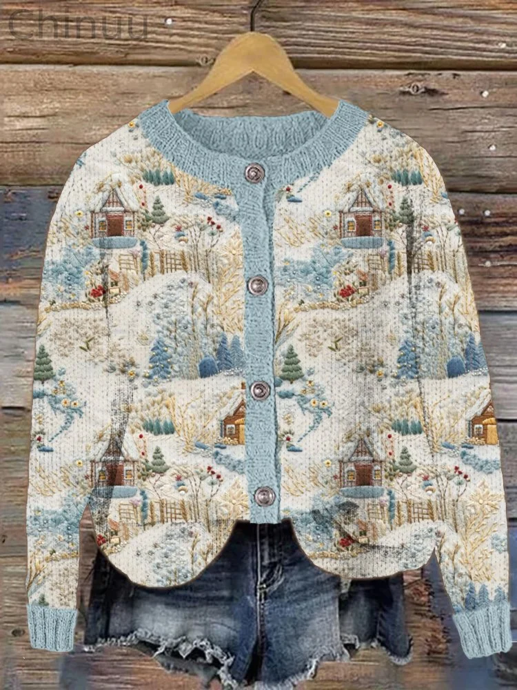 Field House Embroidery Pattern Knit Cardigan