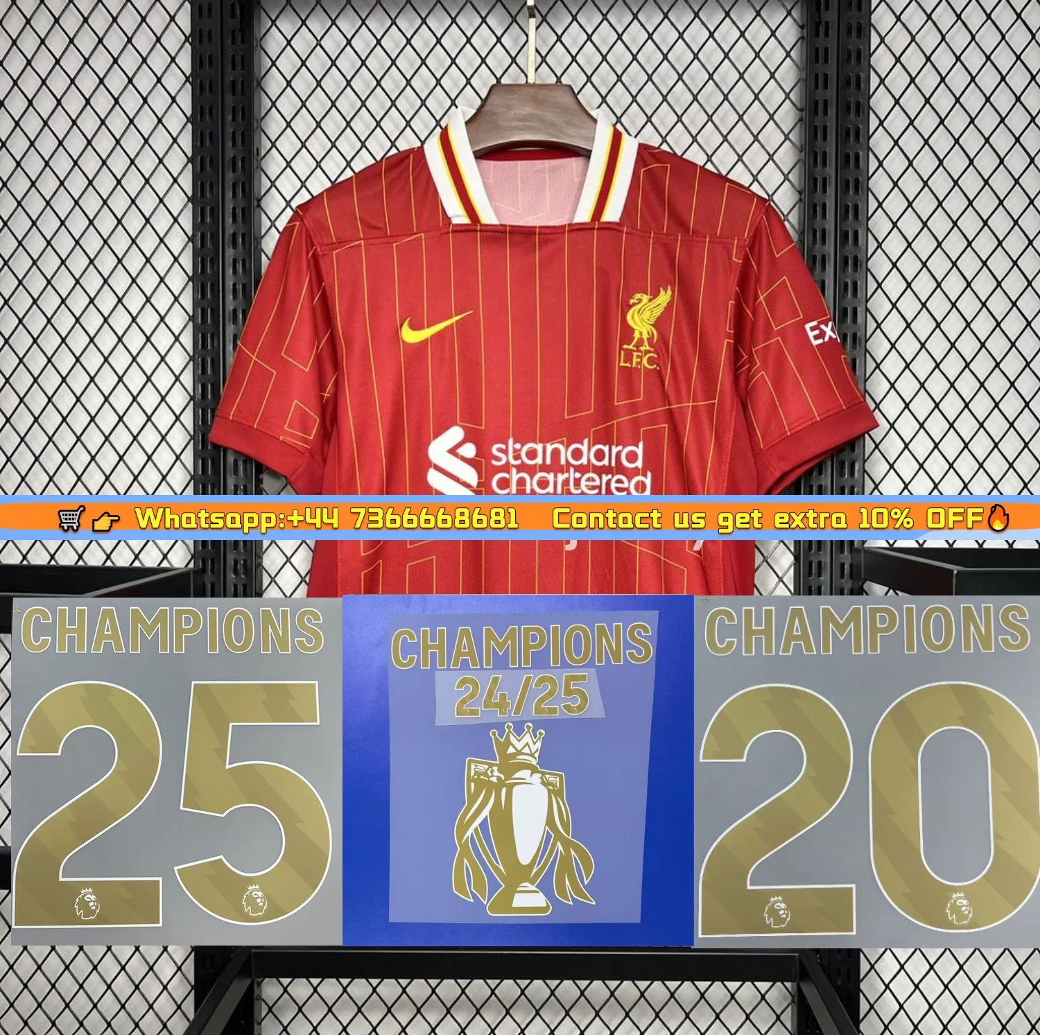 Liver.pool 24-25 Home Jersey with Golden Champions Patch - Fans Version