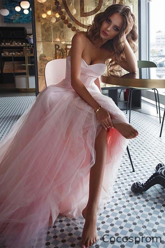 Cocosprom Pink Sweetheart Prom Dress Tulle Long For Sale cocosprom