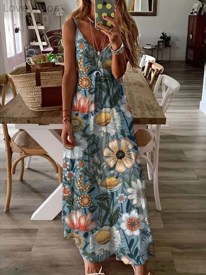 Women's Floral Print Casual Sleeveless Dress