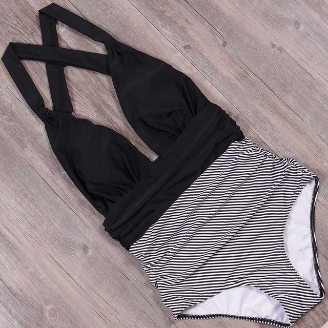 CUFFLLE Sexy Halter One Piece Swimsuit Plus Size Swimwear Women High Waisted Bathing Suit Patchwork Beachwear Backless Swim Wear dianjiang James Yang