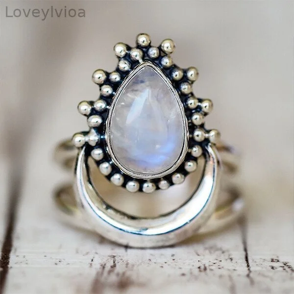 Crescent Moonstone Ring