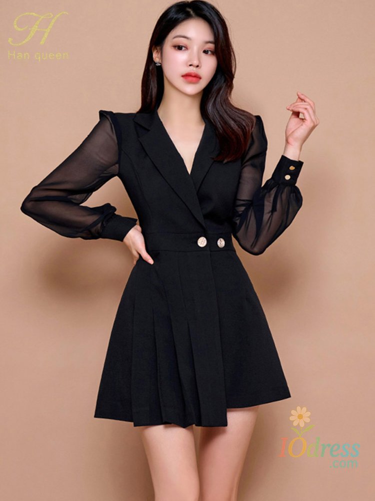 IO Dress H Han Queen Autumn Womens Slim Black/White Sheath Bodycon Pencil Dress Office Party Dresses Fashion Professional Suit Vestidos IO Dress