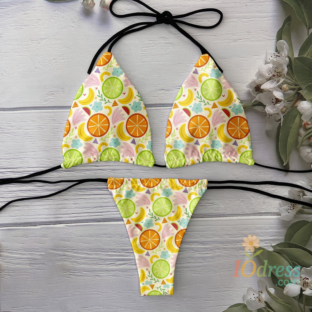 IO Dress New Ladies Bikini set 3D Printed Donut Cartoon Fruit Pattern Swimsuit Summer Beach Vacation Novelty lace-up Bikini Beach Surfing