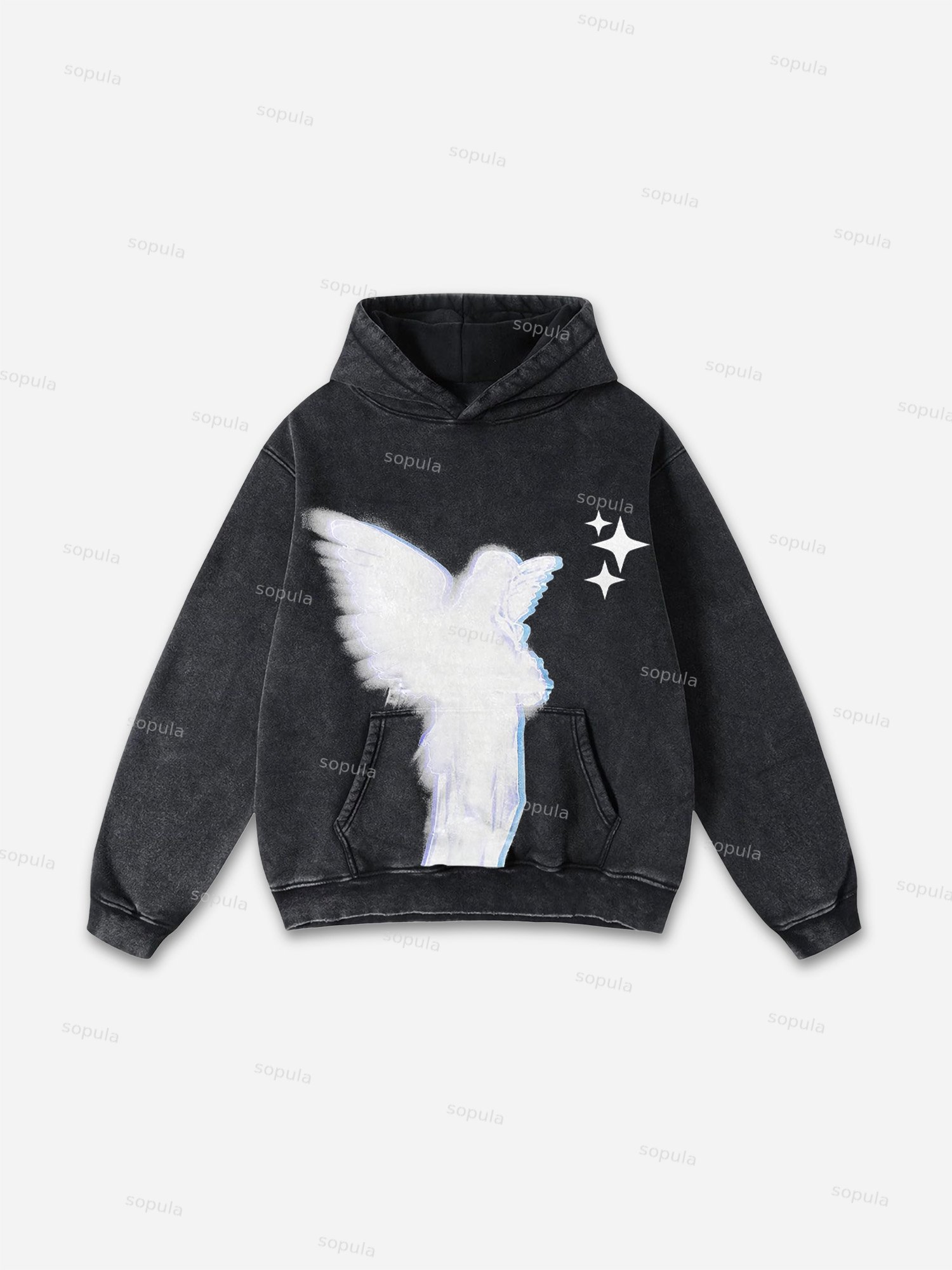 Sopula Angel Print Graphic Acid Washed Oversized Hoodie - Sopula｜Premium Graphic Tees & Graphic Clothing