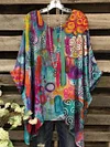 Women's Vintage Colorful Geometric Pattern Round Neck Top