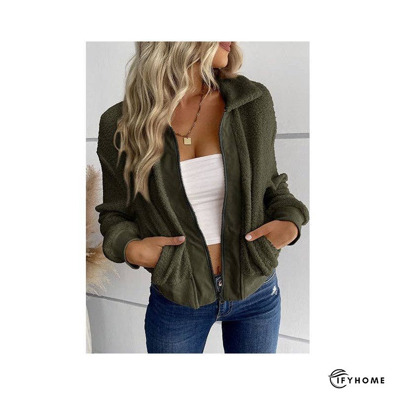Solid Color Short Lapel Long Sleeve Sherpa Jacket | IFYHOME