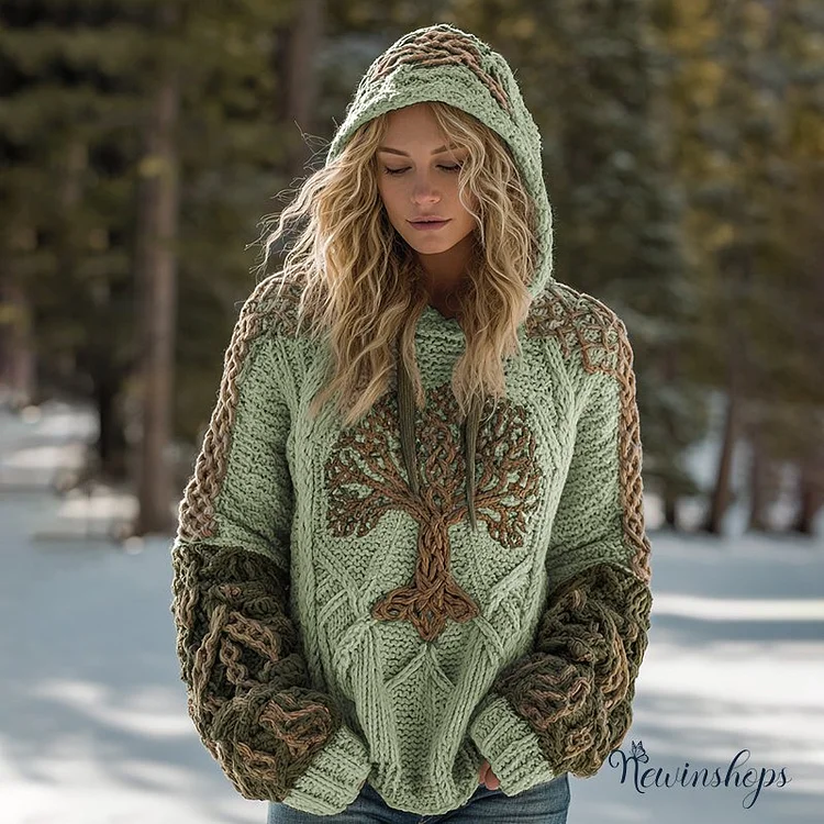 Women's Viking Tree Of Life Cozy Knit Hooded Sweater