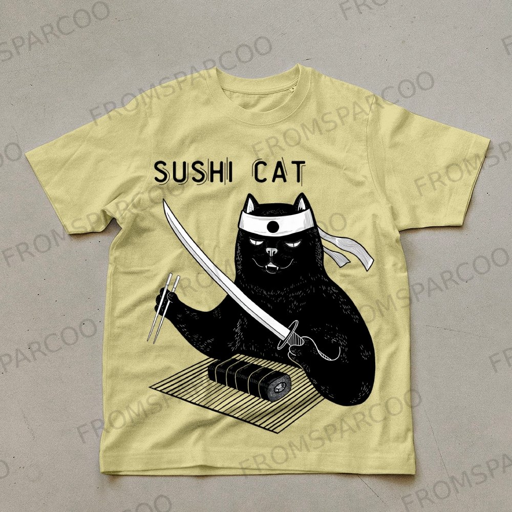 Sushi Cat Pattern Unisex Prints T-Shirt