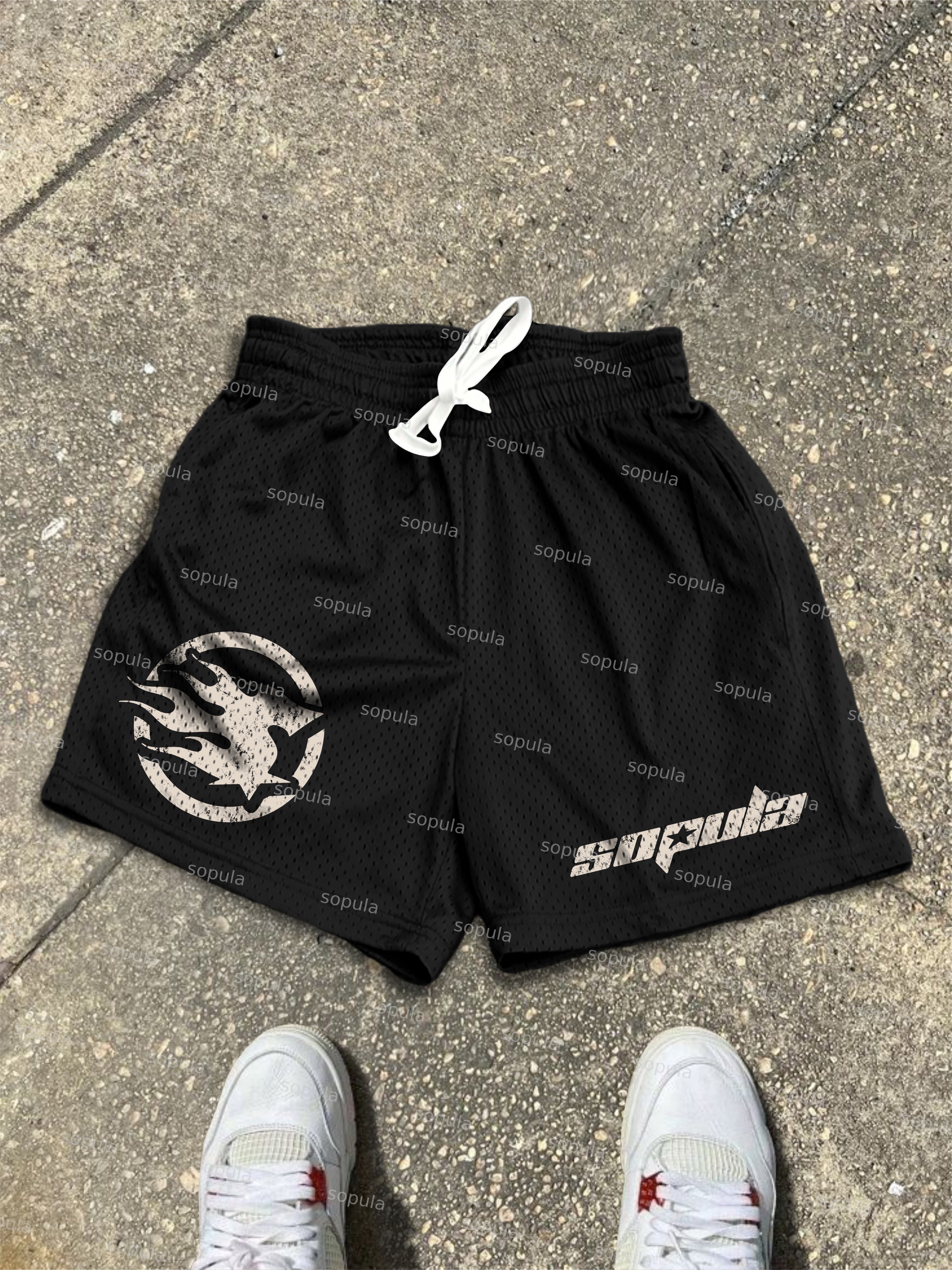 Sopula Basic Vintage Alphabet Graphic Mesh Shorts