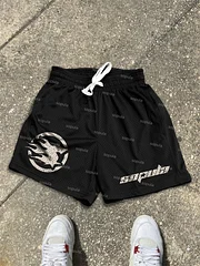 Sopula Basic Vintage Alphabet Graphic Mesh Shorts