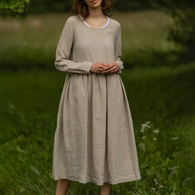 Round Neck Solid Color Maxi Dress main image 0