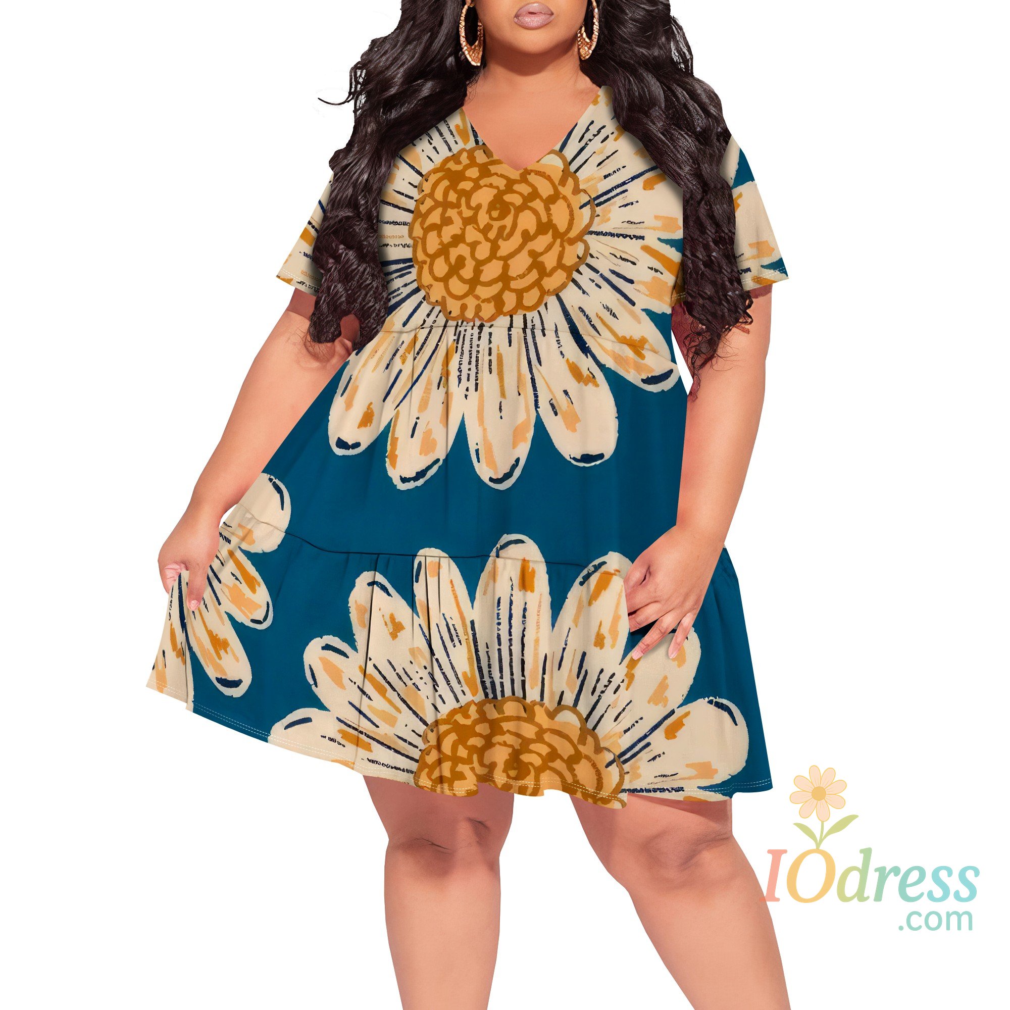 IO Dress Plus Size Summer Fashion Printed Short Sleeve V Neck for Women Short Sleeve Cocktail Party Loose Casual Dresses Mini Dresses