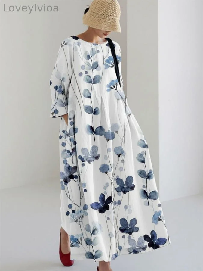 Ladies Retro Ink Painting Design Casual Loose Dress