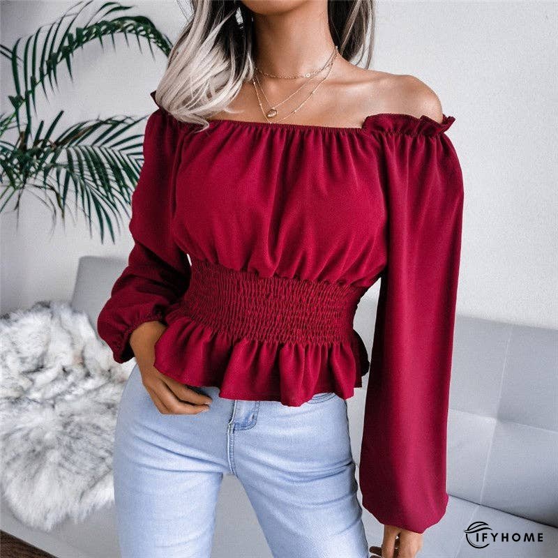 Off-Shoulder Ruffle Hem Blouse With One-Shoulder Design | IFYHOME