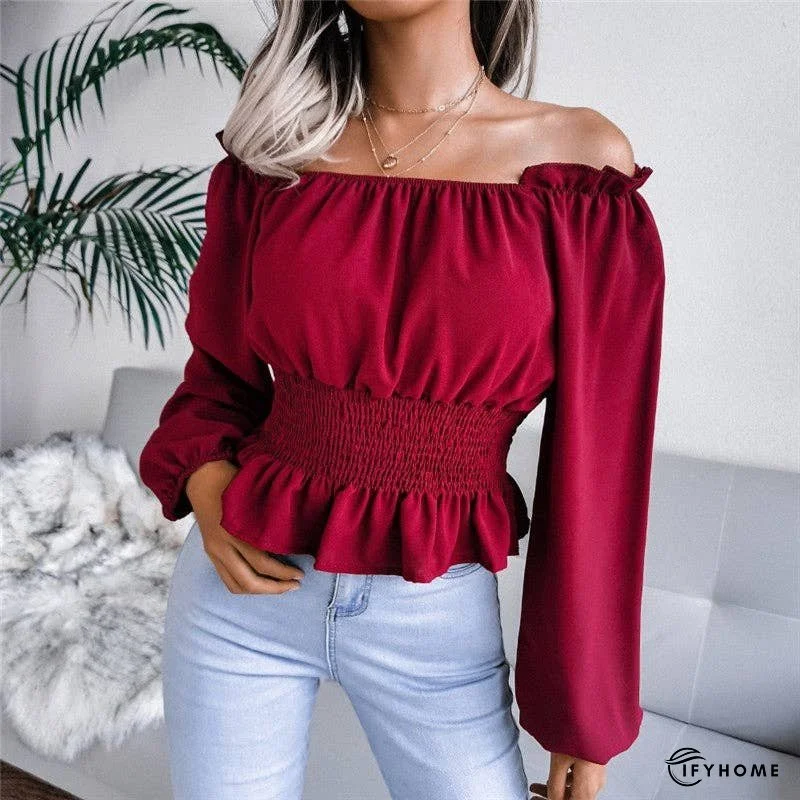 Off-Shoulder Ruffle Hem Blouse With One-Shoulder Design | IFYHOME
