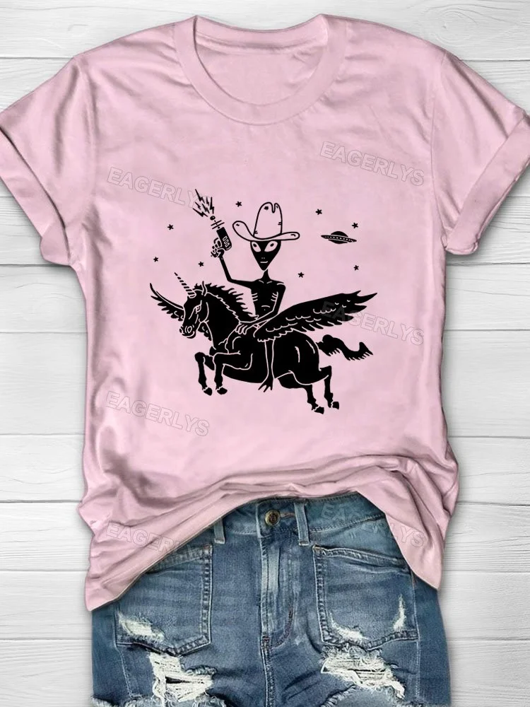 Eagerlys Alien Riding Unicorn T-shirt Eagerlys