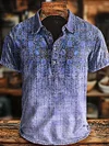 Retro Ethnic Gradient Art Print Casaul Short SLeeve Polo Shirt