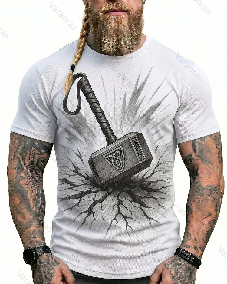 Men's Summer Viking Thor's Hammer Print Short-Sleeve T-Shirt 1289