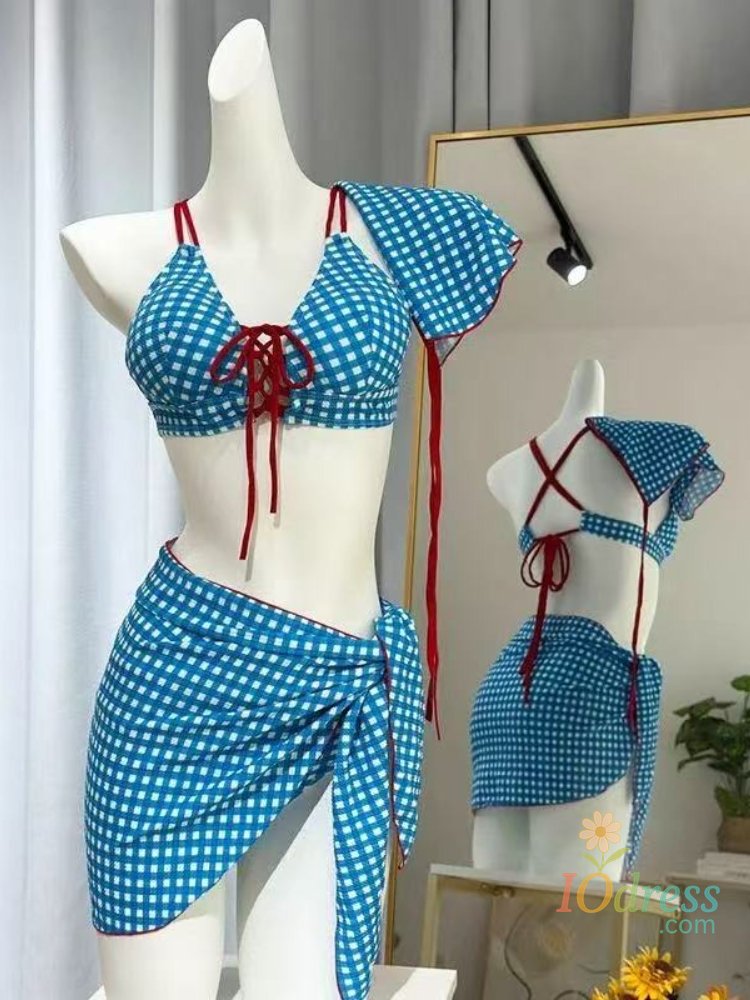 IO Dress Sexy Cute Dot Ruffles Holiday Beach Party 2 Piece Set Women Lolita Lace Up Halter Bra Tops + Shorts Summer Bathing Suit Swimwear