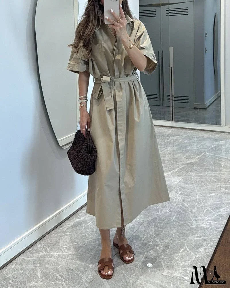 Casual Solid Lapel Dress
