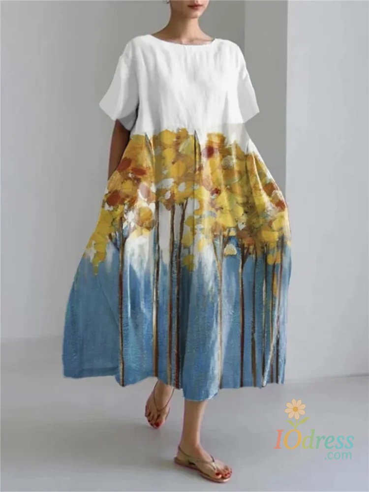 IO Dress Fresh Flower 3D Printed Round Neck Casual Dress Outdoor Holiday Beach Women's Ankle-length Dress Daily Loose Dress S-5XL