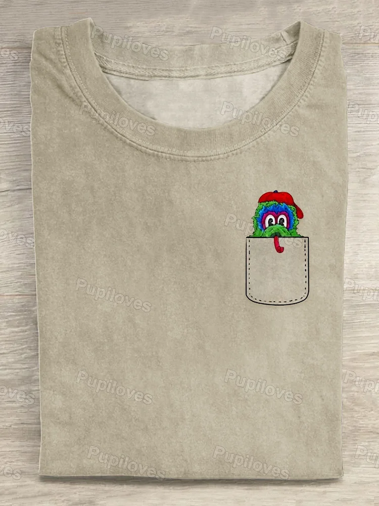 Pupiloves Pupiloves Vintage Baseball Phillies Mascot Print T-shirt