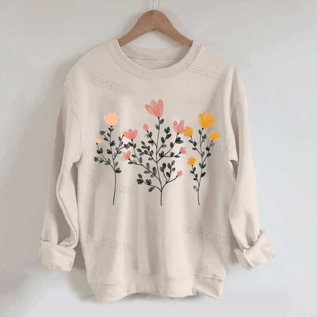 Eagerlys Pastel Flowers and Stems Sweatshirt Eagerlys