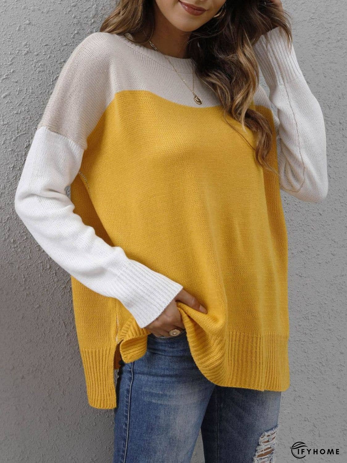 Color Block Round Neck Sweater | IFYHOME
