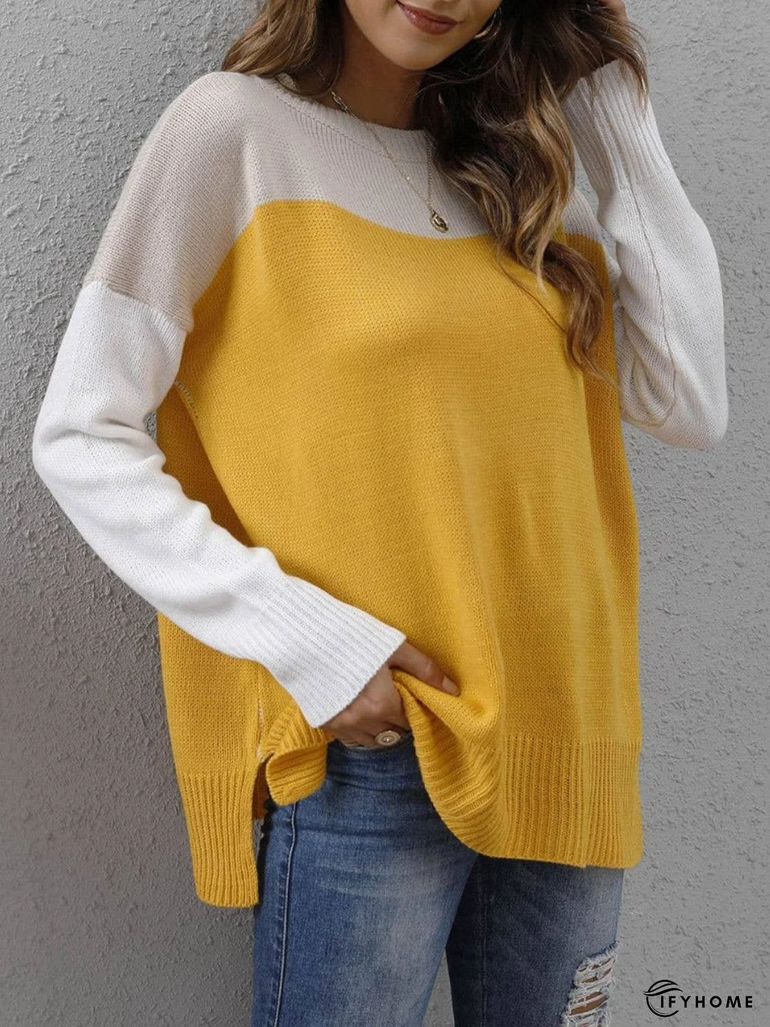 Color Block Round Neck Sweater | IFYHOME